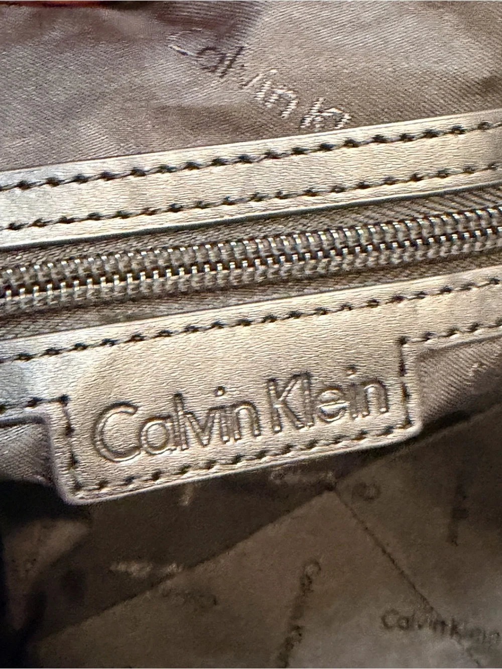 Calvin Klein Nylon Tote with zipper closure, black, faux leather detail 16x11